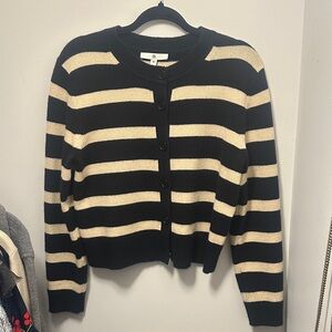 Banana Republic Cashmere Black and Camel Striped Cardigan, size M.